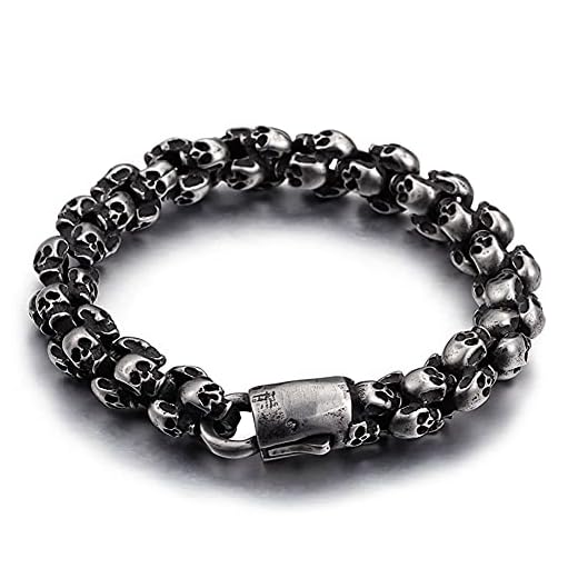 QZH Herrarmband för kvinnor vintage armband nordisk unik dödskalle armband rostfritt stål glänsande matt punk gotiska smycken flera länklås, bredd: 12 mm/svart/20,5 cm