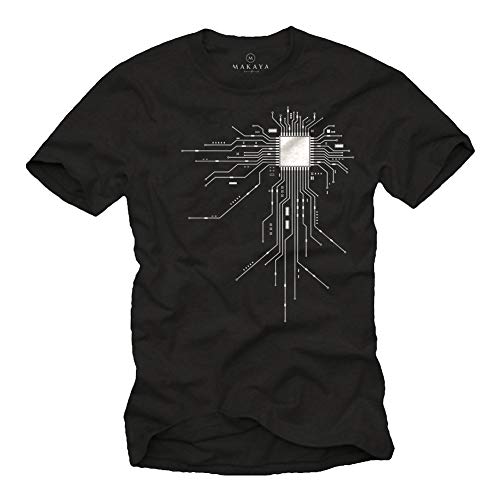 MAKAYA Camiseta Friki Hombre - CPU - Negro M
