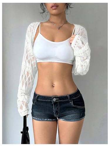 Image of Verdusa Crochet Cropped Shrugs For Women Y2K Lightweight Cardigan Bolero Shrug Hollow Out Knit Top