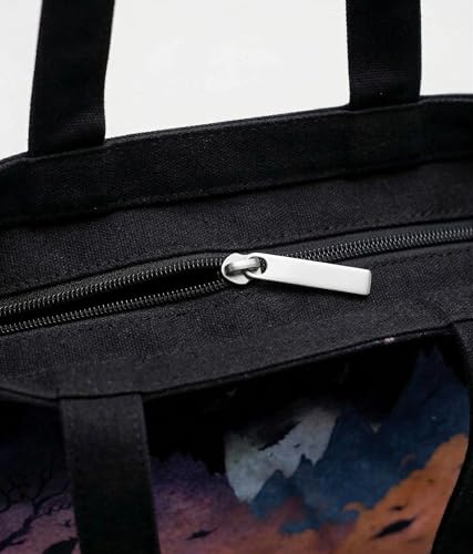 Image of Canvas Tote Bag with Zipper for Women| Inside Pocket | Cotton College Shoulder Bag | Stylish Travel Sling & Handbag for Daily Use | Cotton Canvas Fabric