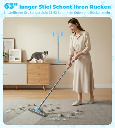 3-in-1-Tierhaarentferner: verstellbare, 160 cm Lange Teppichbürste, Handschuh zum Entfernen von Tierhaaren und tragbare Bürste zum Entfernen von Tierhaaren von Teppichen und Sofas