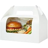 UnicoPak 30 Pack 9x6x6 White Bakery Boxes with Window, Large Gable Boxes for Lunch, Treats, Cookies, Pastries, Cardboard Gift Boxes for Christmas, Holiday Presents, Auto-Popup Assembly