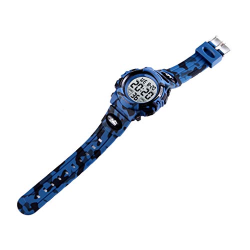 Venhoo Kids Watch Digital Outdoor Sport Waterproof 7 Colors EL-Lights Electrical Watches with Alarm Luminous Stopwatch Casual Child Wrist Watch for Teenager Boys Girls-Blue Camouflage - Thumbnail 4