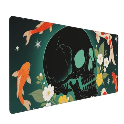 Tapis de souris de jeu Koi Fish Skull 90x40 cm grand format étendu pour bureau
