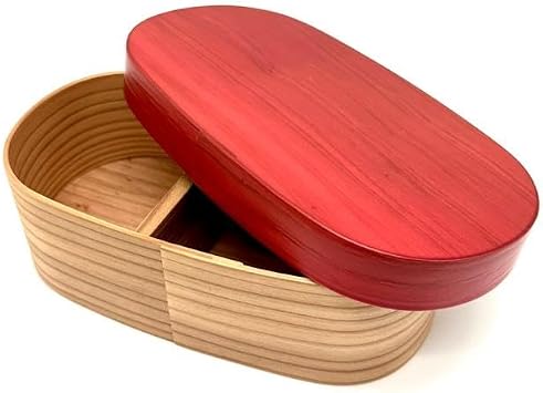 Magewappa Japanese Wooden Bento Box colored lid 4 color with Compartments for Rice, Meat, and Vegetables cherry pink