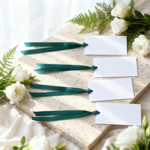 Dark Green Name Cards with Ribbons