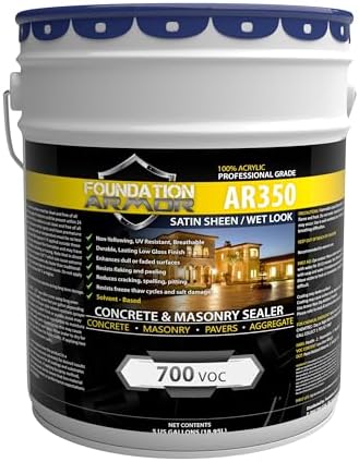Armor AR350 Low Gloss Wet Look Concrete Sealer 5 Gallon - Professional Grade Color Enhancing Solvent Based Acrylic Sealer for Exterior Concrete and Pavers - 700 VOC