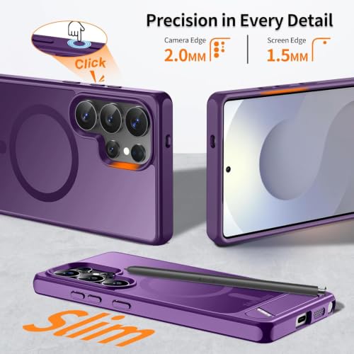 Image of Elzzi Magnetic Cover Compatible for Samsung S25 Ultra 5g Case with Adjustable Metal Kickstand, Compatible with Mag-Safe Translucent Matte Shockproof Protective Phone Case, Deep