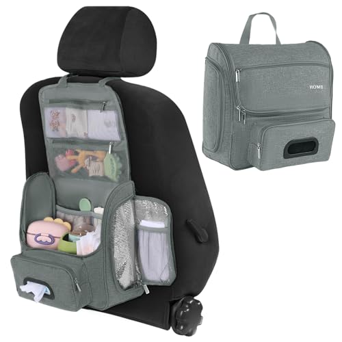 Image of HOMBYS Portable Car Diaper Caddy Organizer, Car Caddy with Lid for Baby Stuff,Baby Backseat Car Organizer,Multifunctional Car Back Seat Oganizer (Grey)