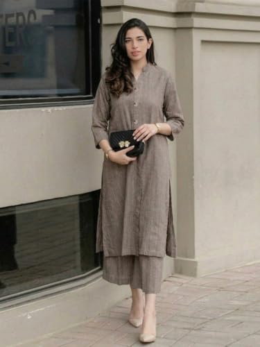Image of ANNI Designer Kurta Sets for Women Viscose Printed | Kurti Set for Woman | Kurta Palazzo Set | Straight Kurti | Mandarin Collar 3 /4 Sleeve Suit Set for Women Stylish Ethnic Outfit Clothing