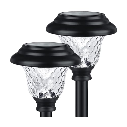 GOOPEEG Luces Solares Luz Exterior Luces solares de vidrio for exteriores, súper brillantes, for caminos, con encendido y apagado automático Decoración de Patio(2 Pack)