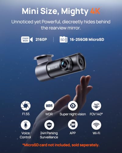 Image of 70mai M310 Plus 4K Dash Cam Front with Night Vision, 140 Wide Angle Dash Camera for Cars, WiFi Dashcam with App, Parking Mode, G-Sensor, Loop Recording, Voice Control, Easy Install Car Camera