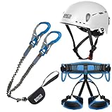 Generisch LACD Klettersteigset Ultimate Ferrata S mit mit Swivel (Drehwirbel) + Helm Protector 2.0 White + Klettergurt Start 2.0 (Größe M (Taille 80 – 120 cm, Bein 50 – 70 cm))