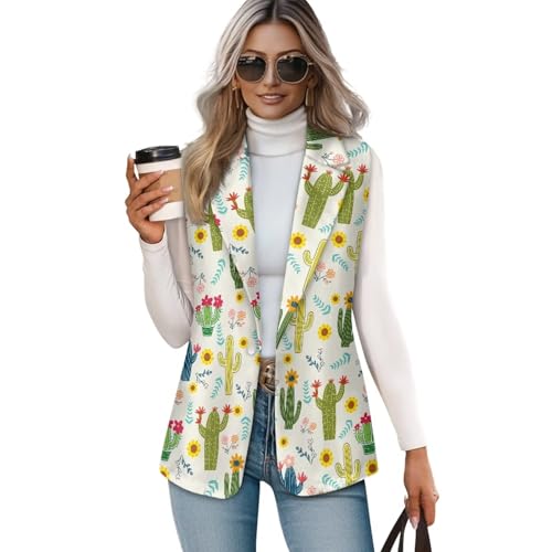 Women Casual Suit Vest Loose 1 Button Waistcoat Sleeveless Dressy Blazer Jacket Tank Tops Plus Size S-5XL