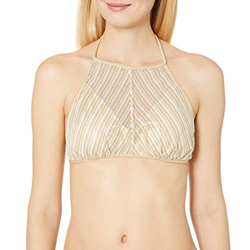 Luli Fama Women's Desert Babe High Neck Illusion Halter Bikini Top, White, L