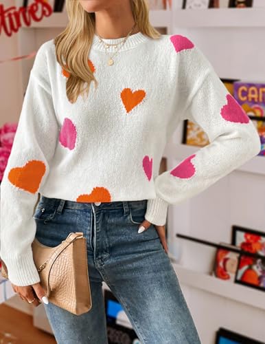 Image of Women's Cute Heart Sweaters Fall Casual Long Sleeve Knit Pullover Tops