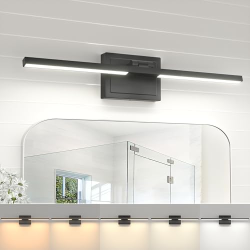 Image of NIORSUN 24 Inch Modern Bathroom Light Fixture, 24W 5CCT Dimmable LED Black Bathroom Vanity Lights Over Mirror, Vanity Lights for Bathrooms Restroom Mirror- ETL Certified