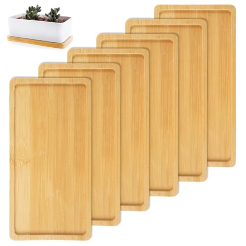 6 Piezas Bandeja de Bambu, 17,5 x 8,8 x 1cm Bandejas de Madera, Bandeja Bambú Rectangular, Bandeja de Madera, Rectangular Bandejas Decorativas, para Posavasos, Té, Café, Pastel, Plantas Suculentas