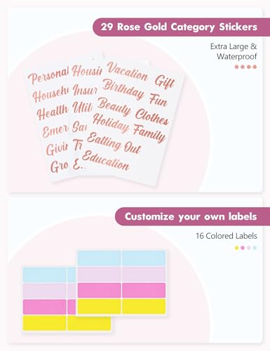 Image of A6 Budget Binder for Money Saving, PU Leather Budget Planner with 8 Cash Envelopes, Budget Sheets & Rose Gold Category Stickers, Money Organizer for Cash (Black Bow)