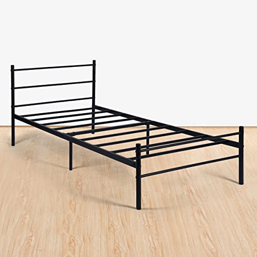 FetiNes Marco de Cama Individual de Metal, Estructura de Camas Metálica para Adultos y Adolescentes, para Colchón 90x190 cm Negro Cover