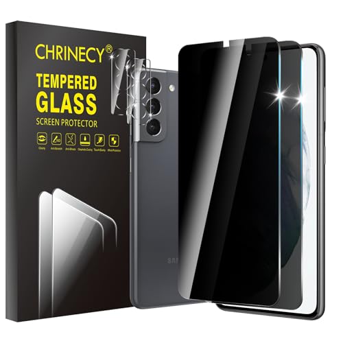 CHRINECY [4 Pack] 2 Pack Privacy Screen Protector for Samsung Galaxy S21 5G with 2 Pack Camera Lens Protector 9H Hardness Anti Spy Tempered Glass Screen Protector