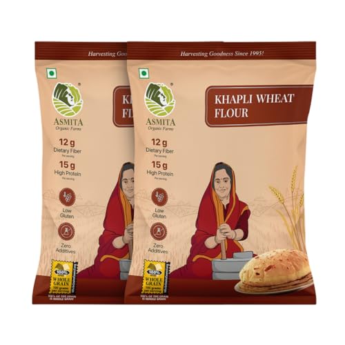 Image of Asmita Organic Farms Khapli Wheat Flour 1kg | Low GI Emmer Wheat Atta | 100% Natural, High Fiber, Protein-Rich | Stoneground, Freshly Milled, Preservative-Free | Easy to Digest | Pack of 2