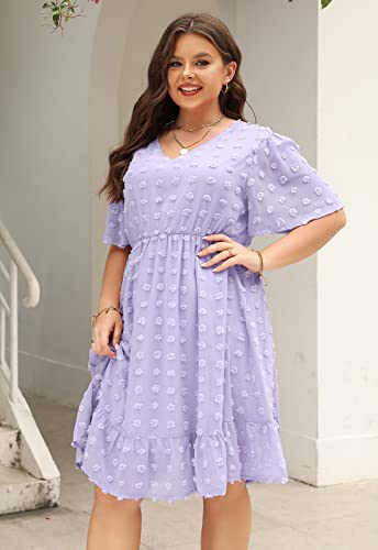 Image of Keluummi Plus Size Wedding Guest Dress for Curvy Women, Boho Floral Empire Waist Midi with Sleeve