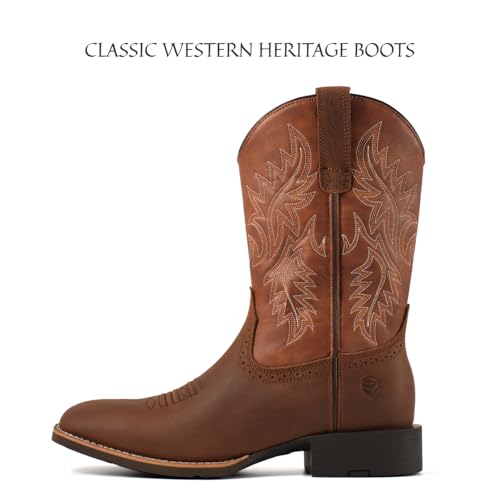 Image of SUREWAY Cowboy Boots For Men - Mens Square Toe Western Boot,Oil /Slip Resistant,Durable Fashionable Classic Pull on 10 Inch Boots Mid Calf Wellington Boots