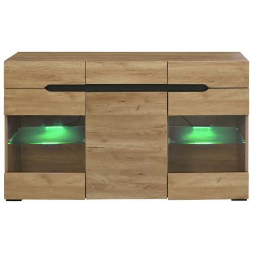 Credenza Moderna Color Legno Massello con Mobile da Ingresso A LED, Mobile da Soggiorno con Ampio Spazio di Archiviazione, Adatto A Casa E Ufficio