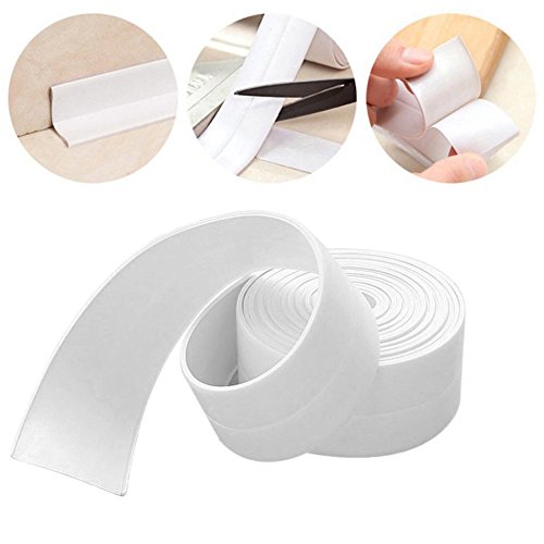 Image of Esimple Caulk Tape, White PVC Waterproof Caulking Tape, 1.5in x 126in Strip, Self-Adhesive, Sealing Tool for Bathroom, Kitchen, Gas Stoves, Sinks, Corners