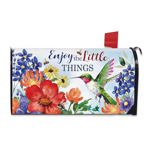 Image of Spring Summer Hummingbird Flower Mailbox Cover Magnetic Standard Size 20.5 inch x 18 inch, Enjoy The Little Things Floral Decorative Post Letter Box Wrap Decor, Bee Garden Yard Outdoor Decoration