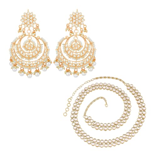 Image of Peora Traditional Ethnic Kundan Pearl Traditional Jewellery Set Gift for Women