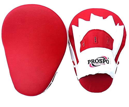 Image of Prospo Curved Focus Pads /Punching Mitts for Boxing /MMA /Muay Thai /Kickboxing /Karate /TAEKWANDO (Red-White)