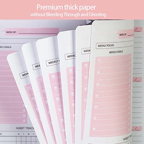 Weekly Planner Notebook, Undated A5 Planner Notebook Daily Planner To Do List Diary,Weekly Goals Planner with Habit Tracker 52 Weeks Planning for College Work Adhd Planner(Pink)