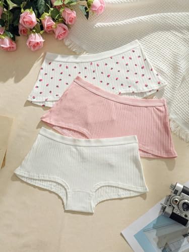 Sweatyrocks Women'S 3 Piece Strawberry Print Low Rise Boyshorts Panties Seamless Boxer Briefs Underwear Multicolor Medium thumb #3