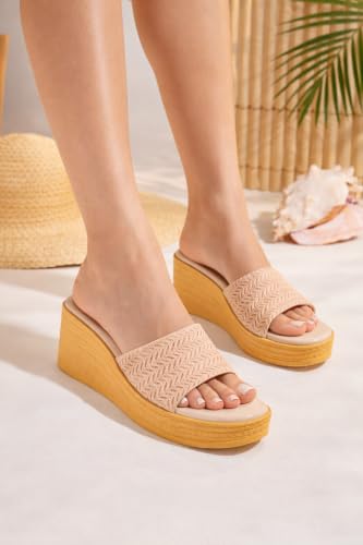 Image of WFS Women's Black 2.5 Inch Wedge Heel Slip-On Fashion Sandals - Shimmer Finish