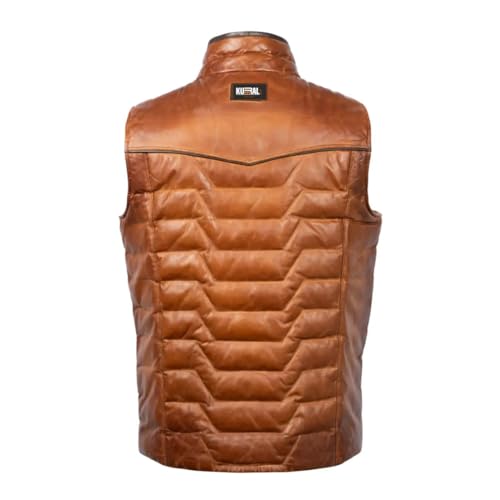 Men's Genuine Lambskin Leather Puffer Vest, Brown Padded Lambskin Vest, Quilted Padded puffer Waistcoat2