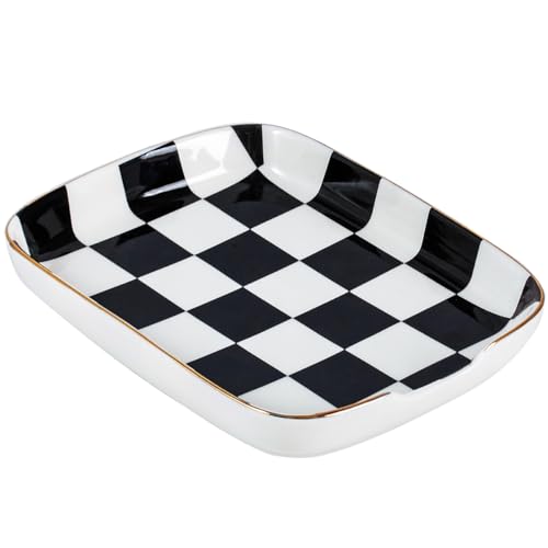 Ceramic Spoon Rest for Stove Top, Checkered Spoon Holder Utensil Rest, Cute Spoon Rests for Coffee Bar, Kitchen Counter Decor Cooking Gift for Housewarming (Black)