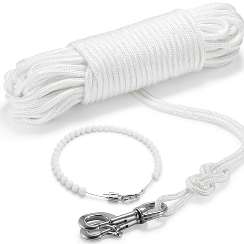 3/8100Ft Flag Pole Rope Kit Polyester Halyard Flag Rope with 2 Pcs 3.5Stainless Steel Swivel Snap Hooks & Adjust Length Flag Pole Retainer Ring Marine Grade Flag Pole Accessories Replacement Kit