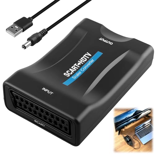 Nimbust SCART a HDMI Convertidor 1080P/720P, Euroconector a HDMI Adaptador, Conversor Euroconector a HDMI con Cable USB, Adaptador Compatible con VHS DVD PS3 Xbox BLU-Ray, TV y Proyector