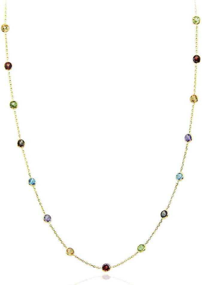 14K Yellow Gold Necklace By The Yard With Multi Color Gemstones 16 Inches