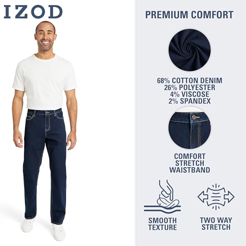 IZOD Men's 5 Pocket Relaxed Fit Stretch Waist Denim Jeans, Rinse Indigo, 34W x 30L by IZOD - Used condition - Image 3