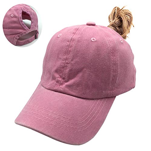 Waldeal Girls' Ponytail Hat Cute Vintage Distressed Adjustable Kids Plain Baseball Dad Cap2