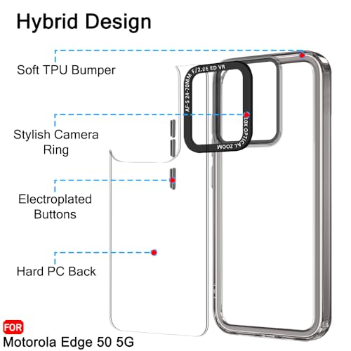 Image of TheGiftKart Hybrid Shockproof Back Cover Case for Motorola Moto Edge 50 5G | Stylish Camera Border | Electroplated Buttons | Crystal Clear Hard Back Cover Case (TPU & PC, Smoked Bumper)