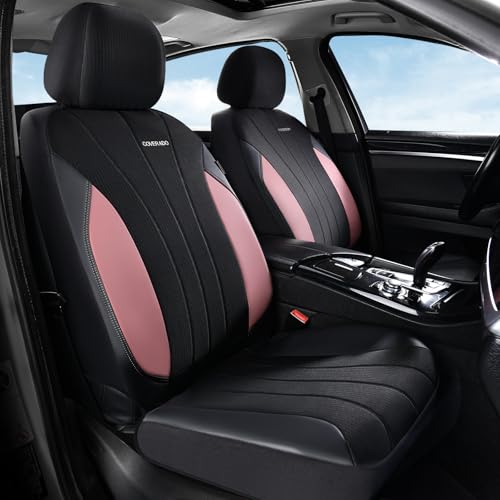Image of Coverado Automotive Seat Covers Front Seats, Luxury, 2-Pack, Mesh Design, Pink Driver Seat Protectors, Universal Fit for SUVs, Trucks, Sedans