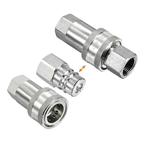 Image of PATIKIL Hydraulic Quick Connect Coupler Set, 1 Set Carbon Steel G1 /2 Female Pipe Fitting Plug Adapter for Construction Agriculture, Silver