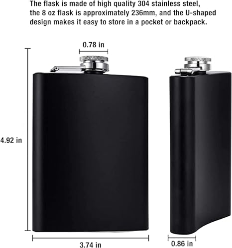 Image of Stainless Steel 8 Oz Liquor Hip Flask and Wine Whiskey Vodka Alcohol Drinks Pocket Bottle for Men Women (236 Ml)