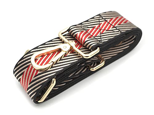 Image of CRAFTMEMORE Wide Shoulder Strap Zigzag Pattern Adjustable Bag Handle Crossbody Nylon Belt Replacement JK17 (Black, Gold Clasp)