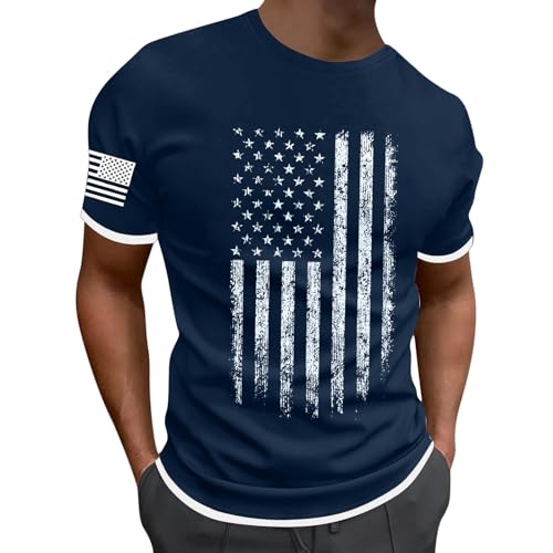 Offres du Jour Prime T-Shirt à Manches Courtes et col Rond pour Homme avec Drapeau du Jour de l'indépendance imprimé Deux Sports de Loisirs Printemps/été Chemis Amazon Outlet Clearance UK Overstock