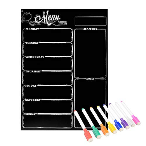 Menu Board,Loftstyle Menu Chalkboard Magnetic Dry Erase Board For Fridge, Weekly Fridge Menu Board Weekly To Do List Shopping List with 8 Color Magnetic Markers 16inchx12inch, Vertical Flat Pack